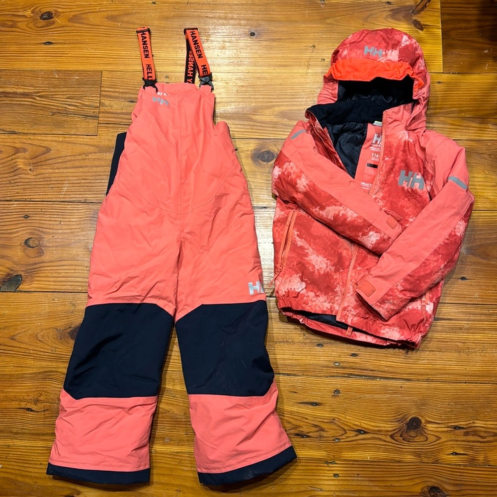 Helly Hansen Kids Coral and Black Ski Jacket & Bib Set